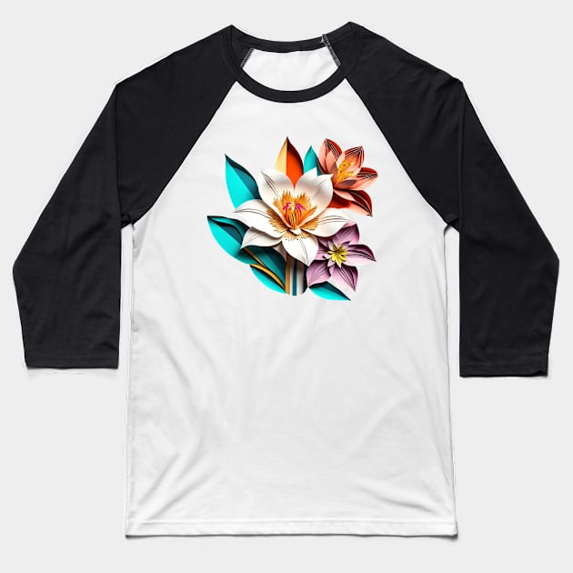 Lily - Papercut Style Baseball T-Shirt by Shubol